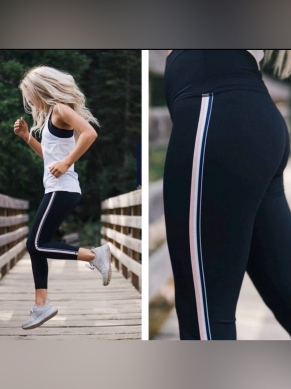 Zyia Active Luxe Hi-Rise Leggings with Pink and Blue Side Stripes